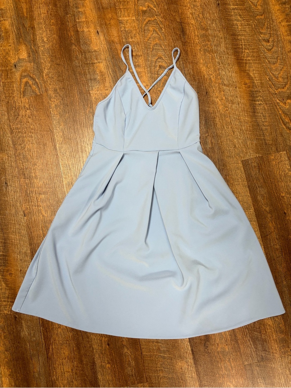 Light Blue Midi Dress with Crisscross Spaghetti Straps